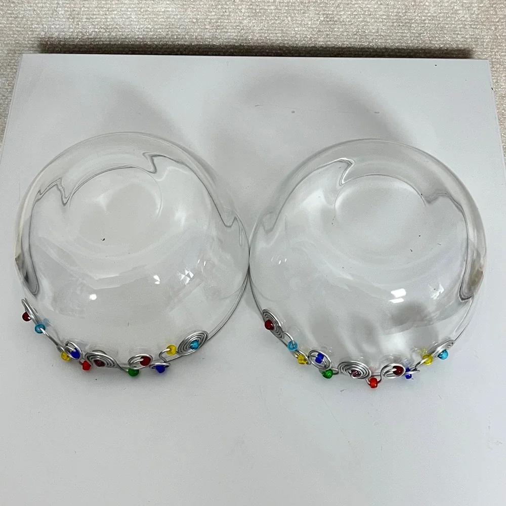 Dary Rees 6 Inch Glass Wire Beaded Cereal‎ Bowls Set of 2